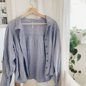 Free people | kiss kiss blouse in lupine meadow button down tie sleeve cardigan